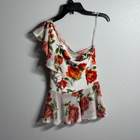 New Mode Women White One shoulder Floral Top size S‎ - Picture 1 of 7